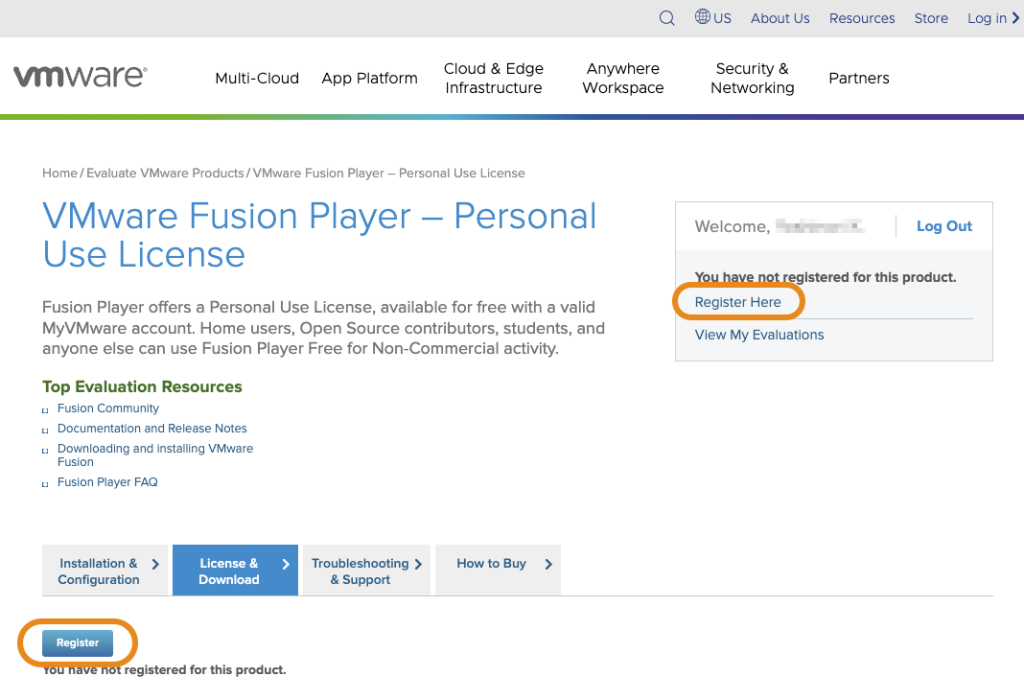 VMware Fusion のライセンスキー取得とダウンロード05