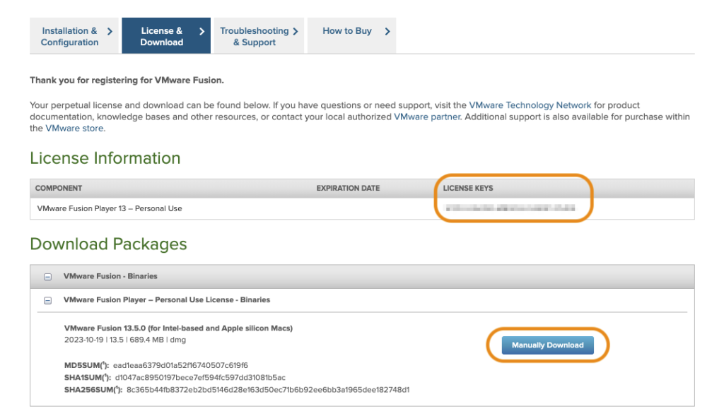 VMware Fusion のライセンスキー取得とダウンロード07